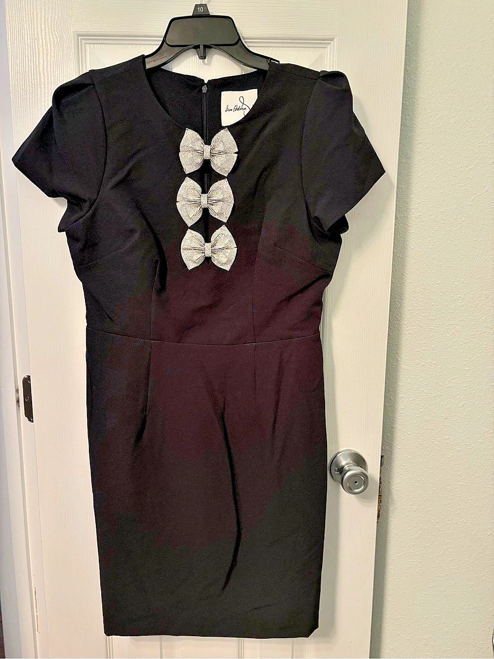 Sam Edelman Rhinestone Mini Bow Rhinestone Bow Midi Dress in Black Size 10 NWT